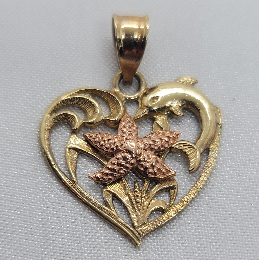 14k Dolphin & Starfish Pendant Charm